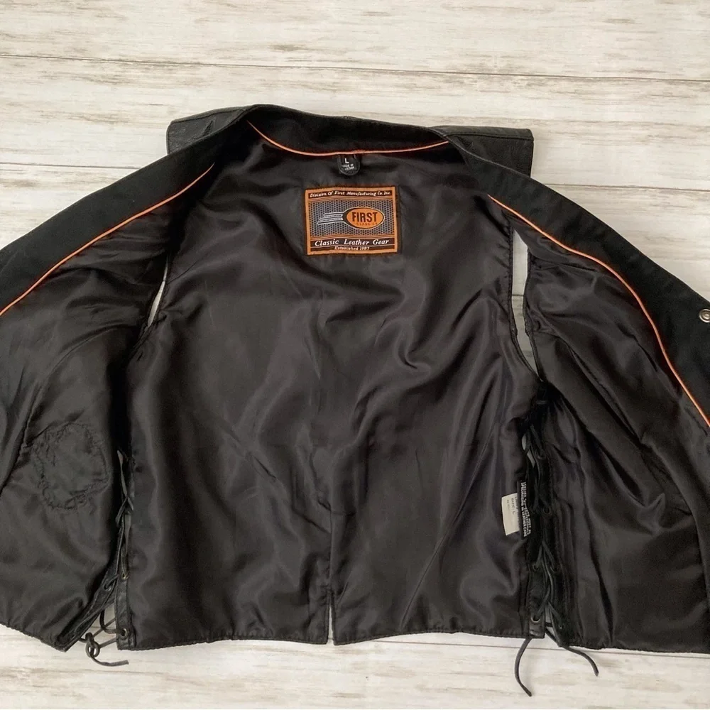 MFG First Manufacturing Co Inc Leather Gear Lace Up Biker Riding Vest | Size L